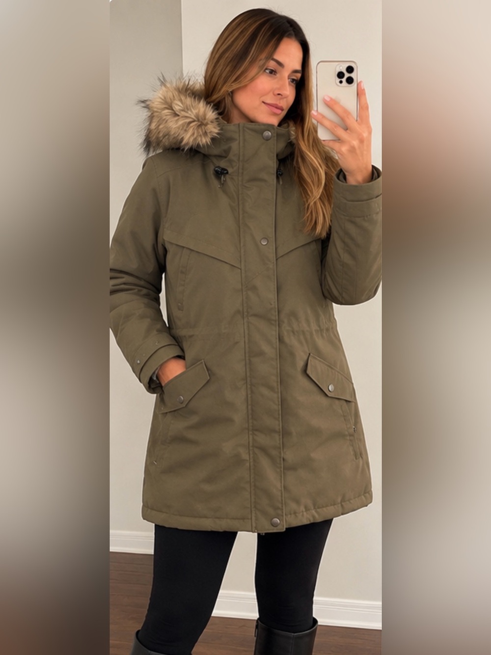 O'Neill Olive Green Faux Fur Hooded Puffer Parka size XL